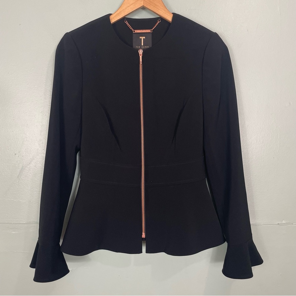 Ted Baker Yulij Flared Cuff Peplum Full‎ Zip Blazer Jacket Full Zip TB 1 US 4 - Picture 2 of 11
